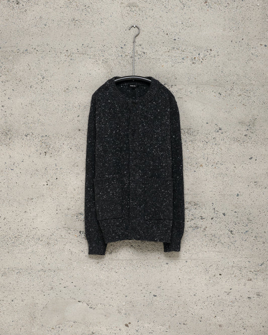 Crewneck Cardigan - Wool/Cashmere Tweed, Black