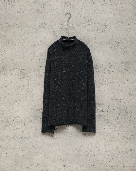 Rollneck Sweater - Wool/Cashmere Tweed, Black