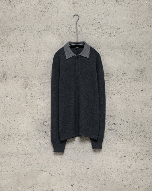 Knit Polo - Yak Wool, Charcoal/Light Grey