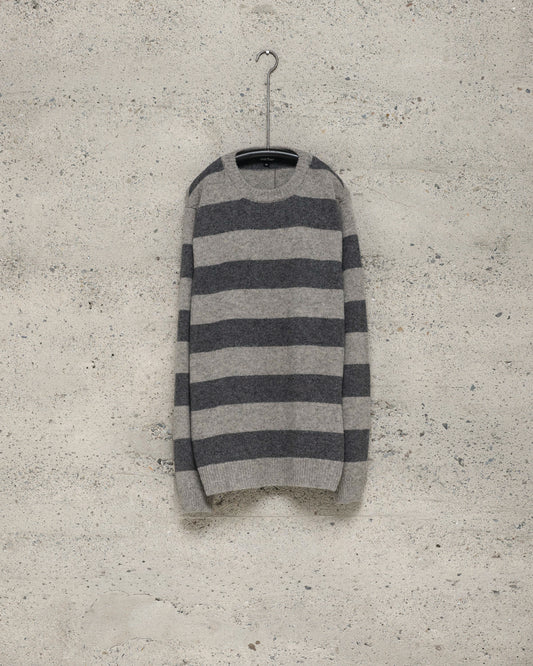 Striped Sweater - Top Dyed Wool, Charcoal/Light Grey