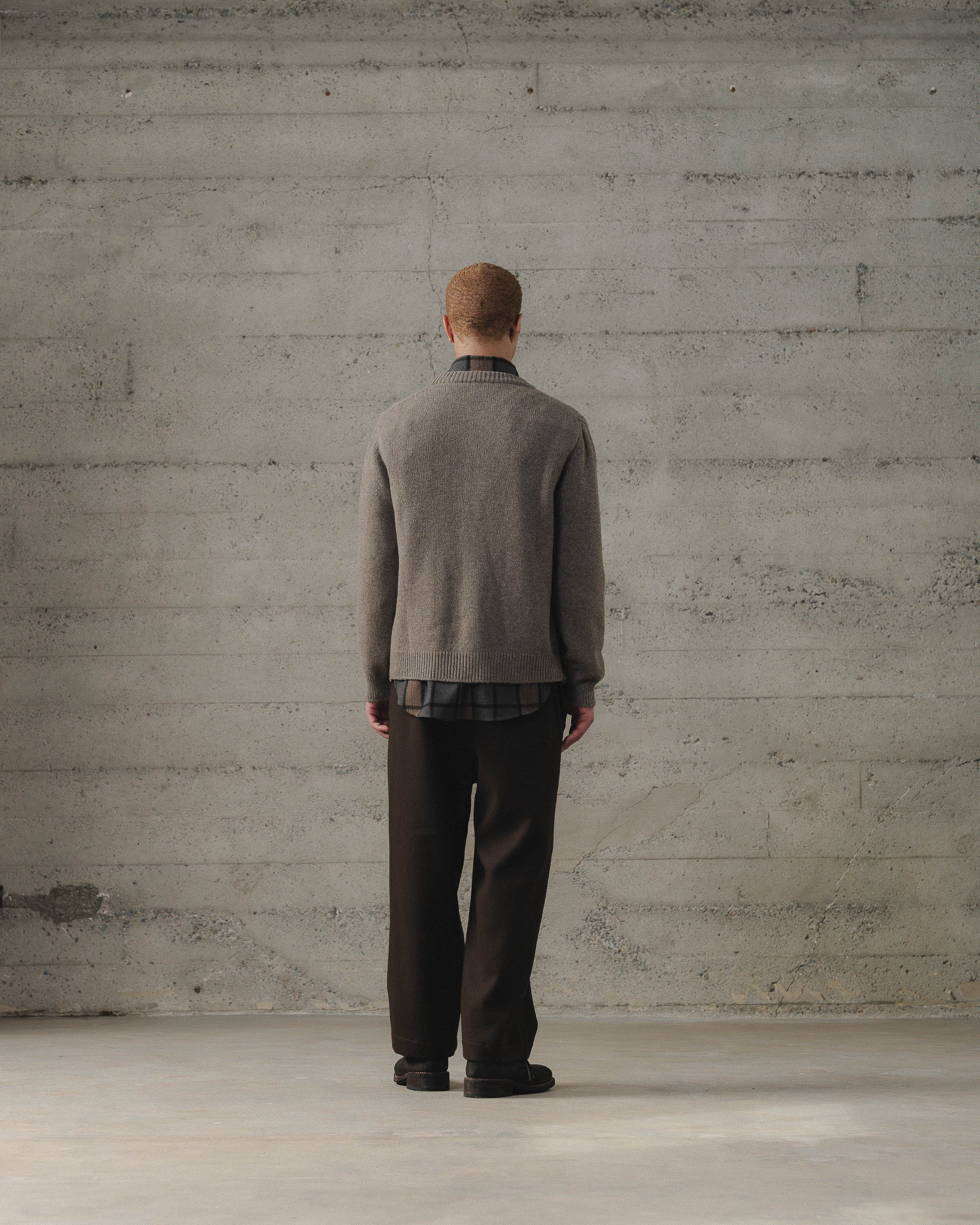 Crewneck Cardigan - Undyed Yak Wool, Light Brown – evan kinori