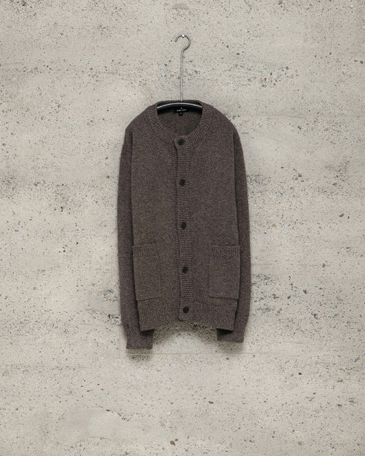Crewneck Cardigan - Wool Melange, Brown/Beige