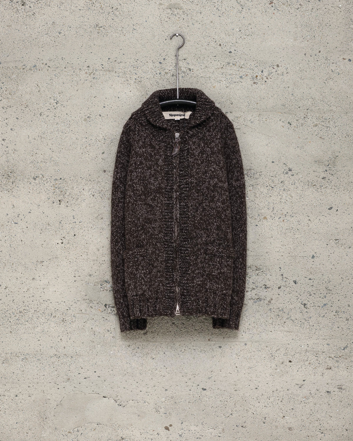 Hand-knit Jacket - Undyed Wool/Yak Wool, Brown/Beige