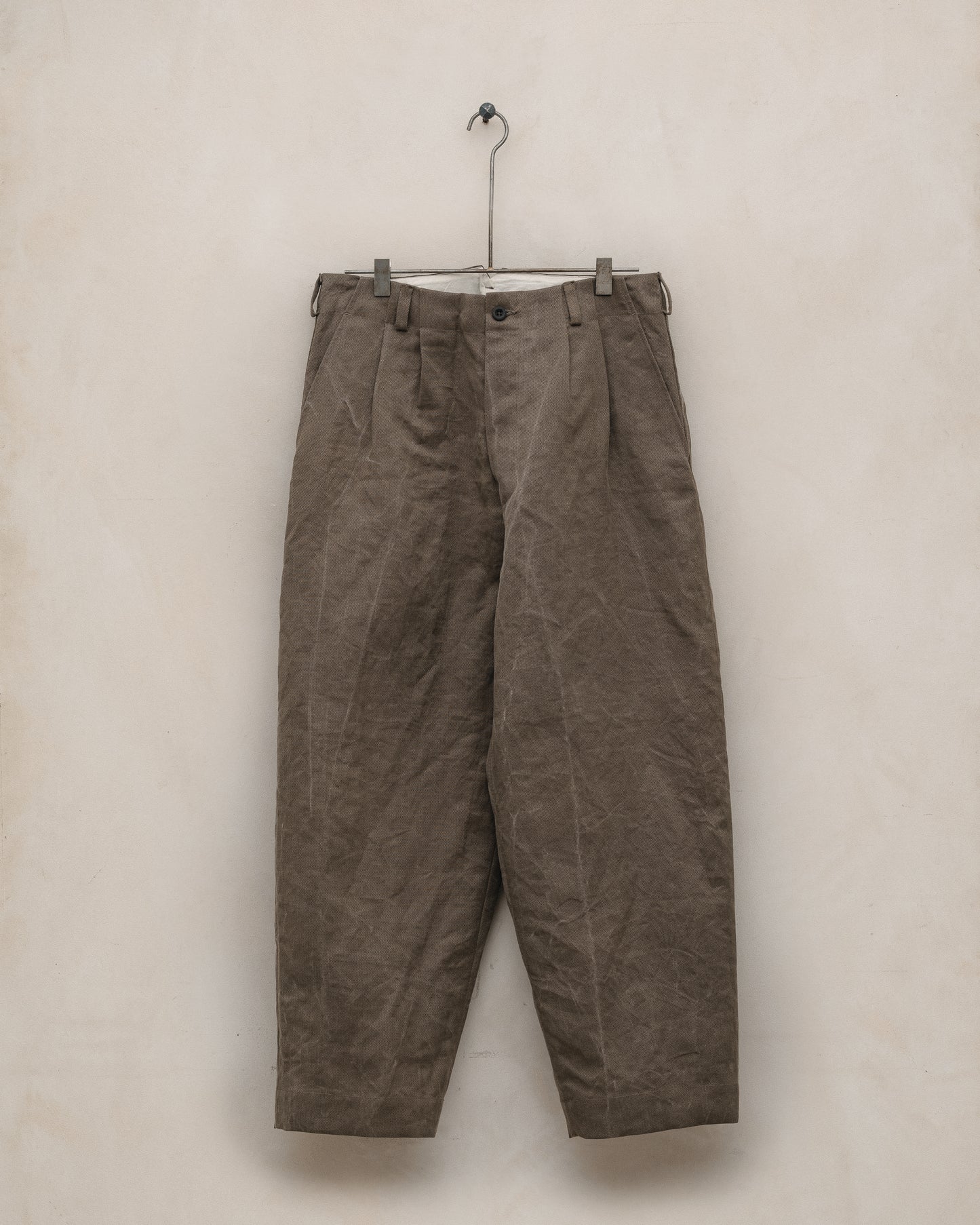 Two Pleat Pant - Natural Dye Cotton/Washi Herringbone, Iron (Persimmon/Iron Natural Dye)