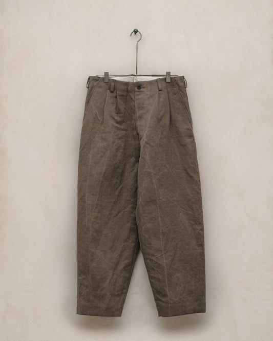Two Pleat Pant - Natural Dye Cotton/Washi Herringbone, Iron (Persimmon/Iron Natural Dye)