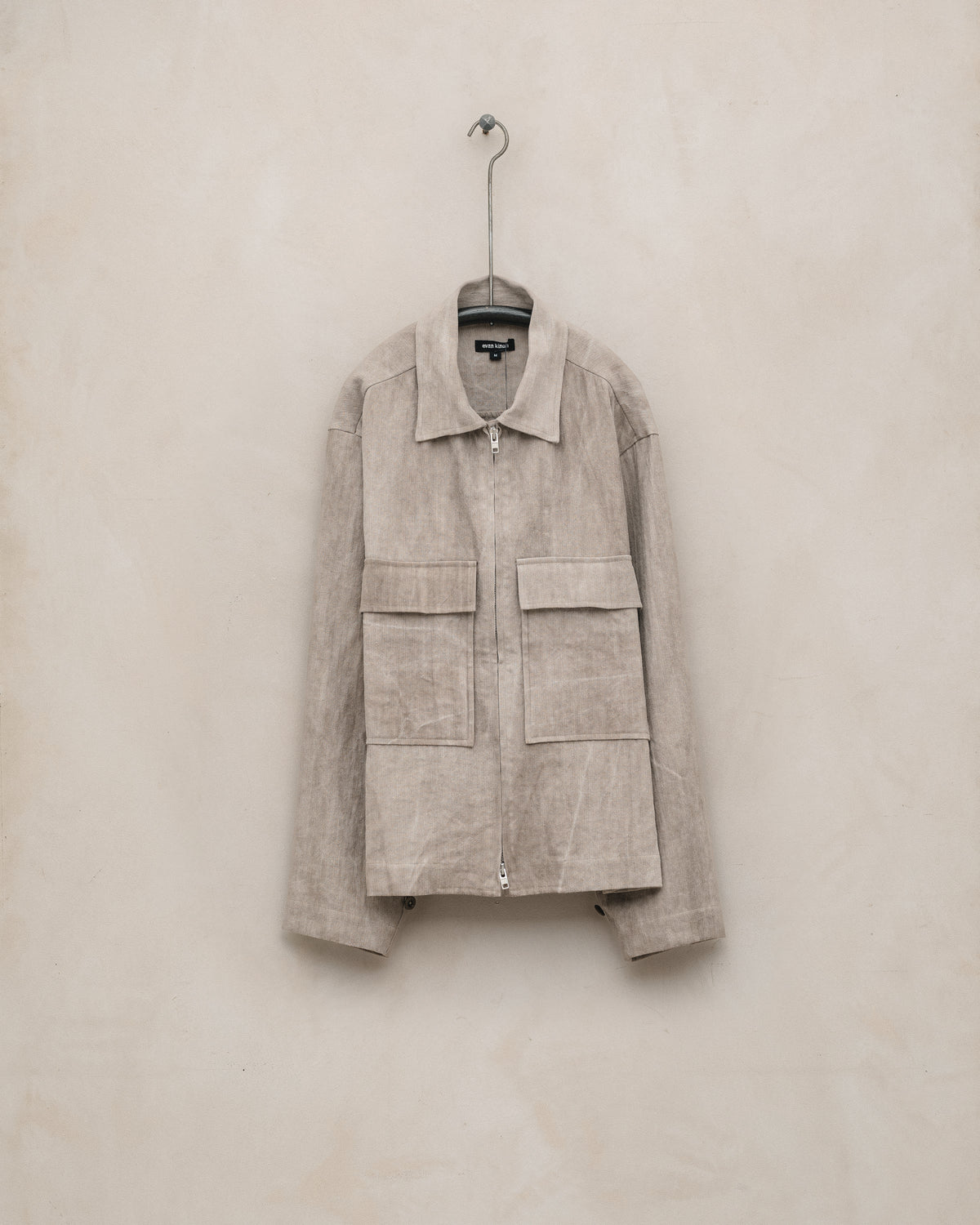 Zip Jacket - Cold Dyed Linen/Cotton Herringbone, Dark Beige (Cold 