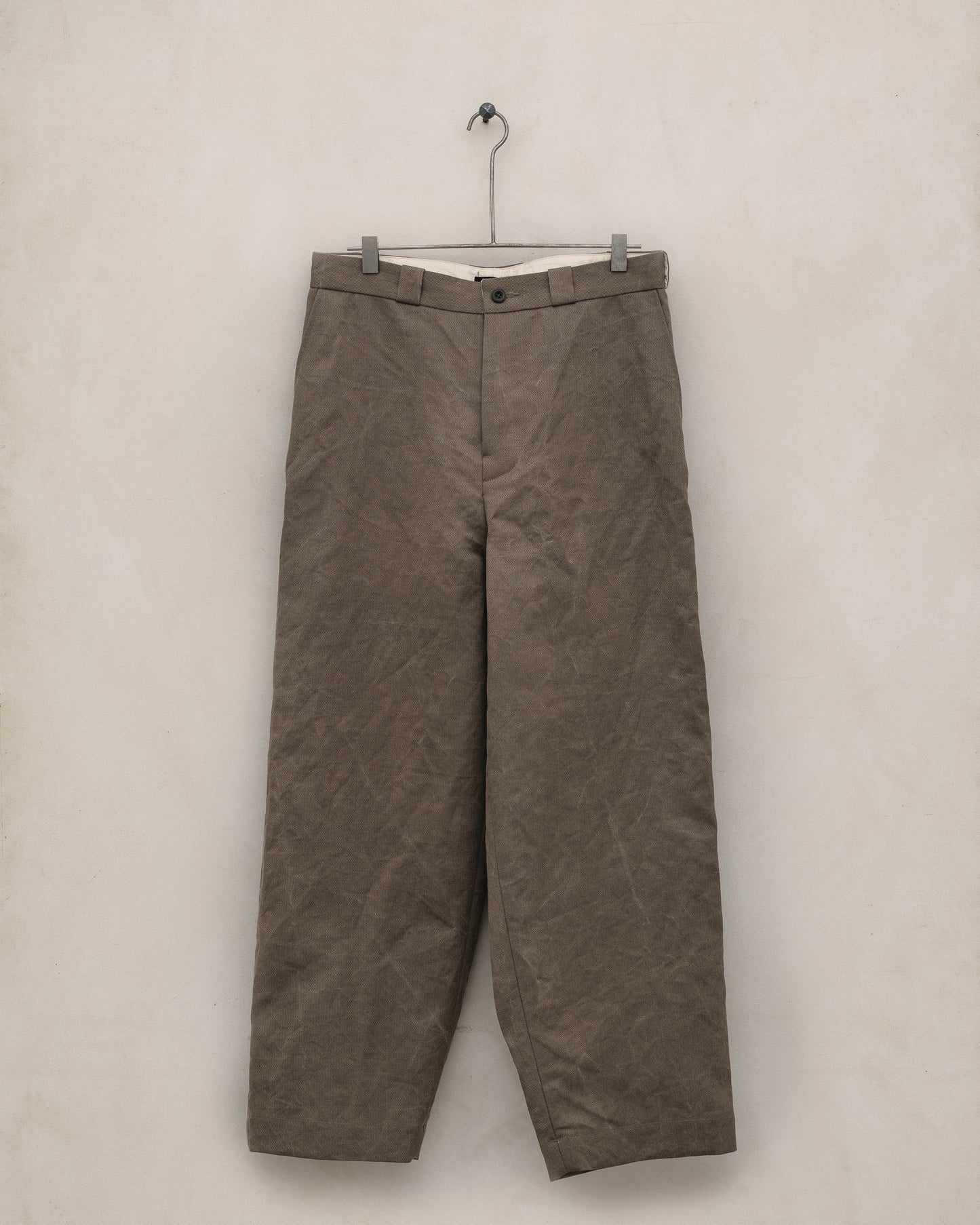 Flat Front Pant - Natural Dye Cotton/Washi Herringbone, Iron (Persimmon/Iron Natural Dye)