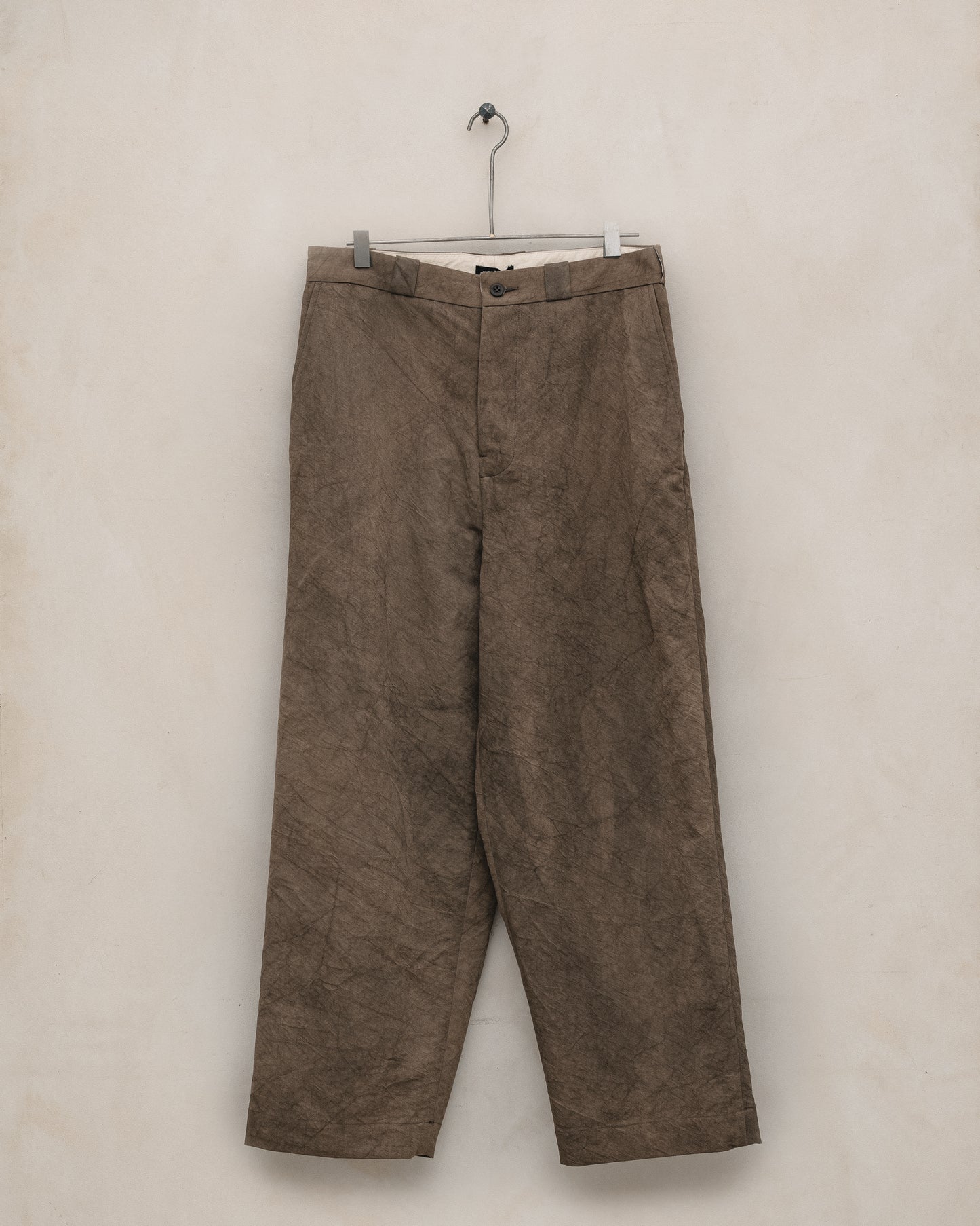 Flat Front Pant - Natural Dye Cotton/Washi Twill, Brown (Persimmon/Iron Dye)