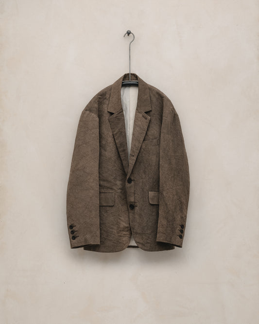 Three Button Jacket - Natural Dye Cotton/Washi Twill, Brown (Persimmon/Iron Dye)