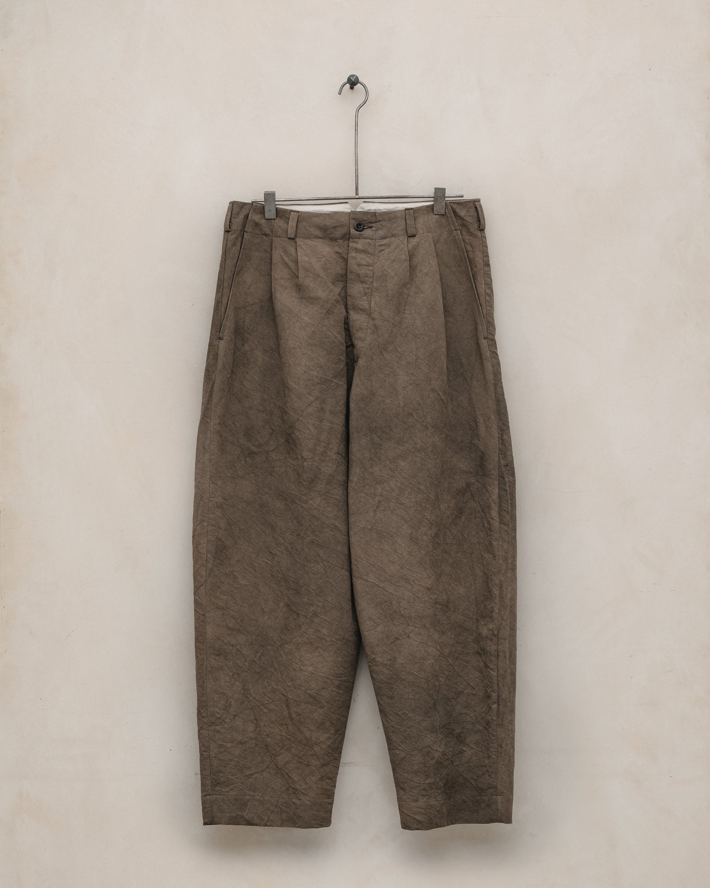 Two Pleat Pant - Natural Dye Cotton/Washi Twill, Brown (Persimmon