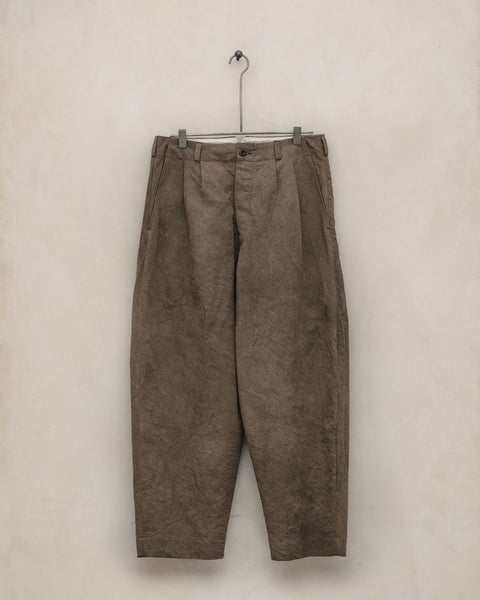 Two Pleat Pant - Natural Dye Cotton/Washi Twill, Brown (Persimmon