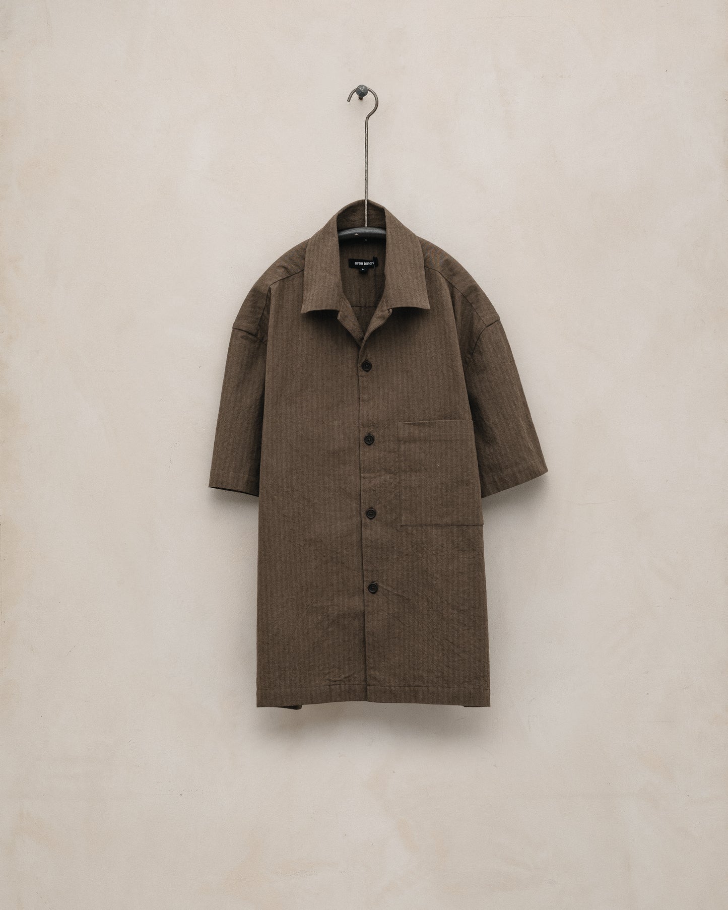 Short Sleeve Shirt - Yarn Dyed Hemp/Cotton Stripe, Charcoal/Dark Olive