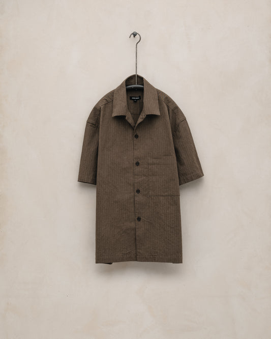 Short Sleeve Shirt - Yarn Dyed Hemp/Cotton Stripe, Charcoal/Dark Olive
