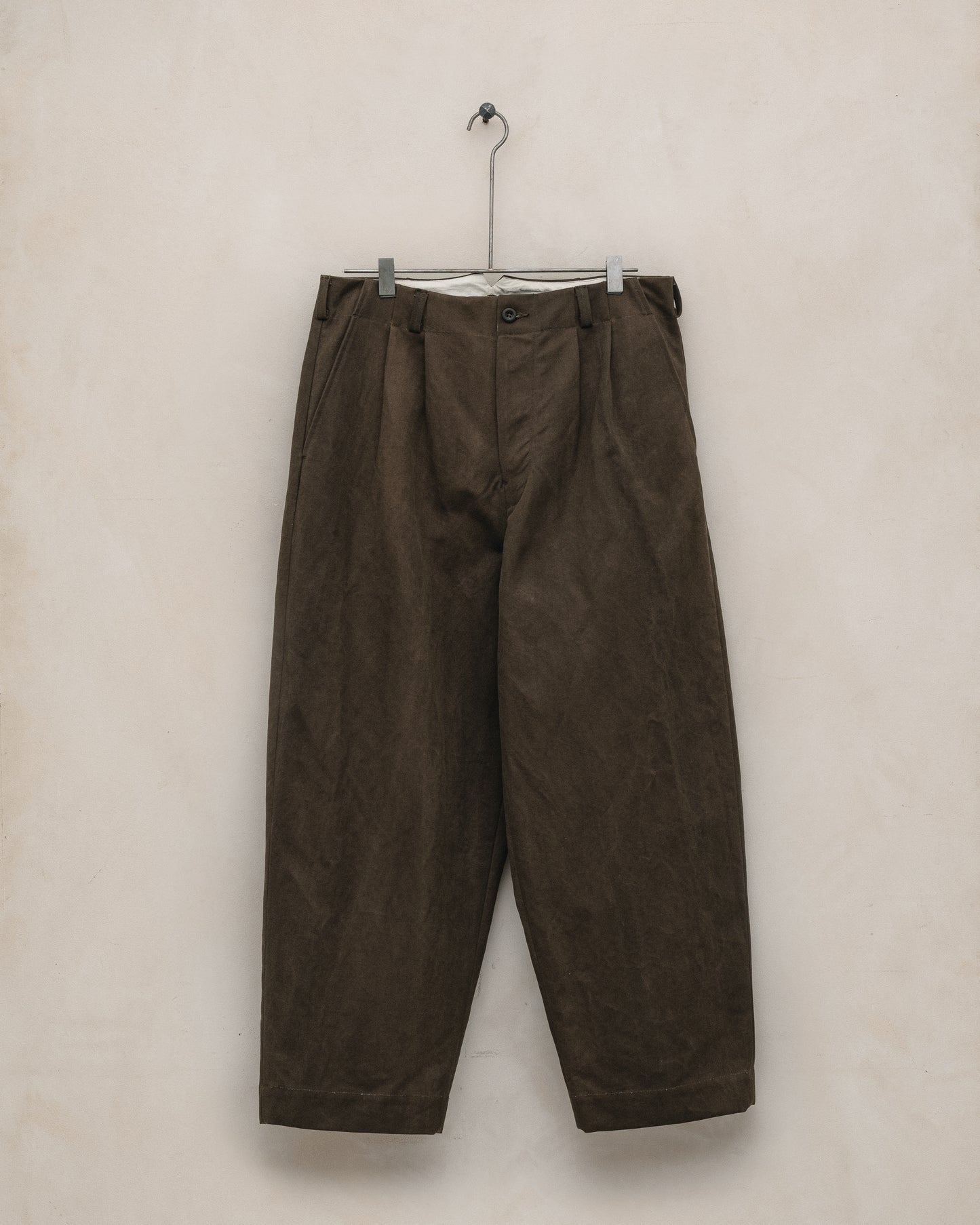 Two Pleat Pant - Sumi Ink Cotton/Washi Canvas, Dark Olive