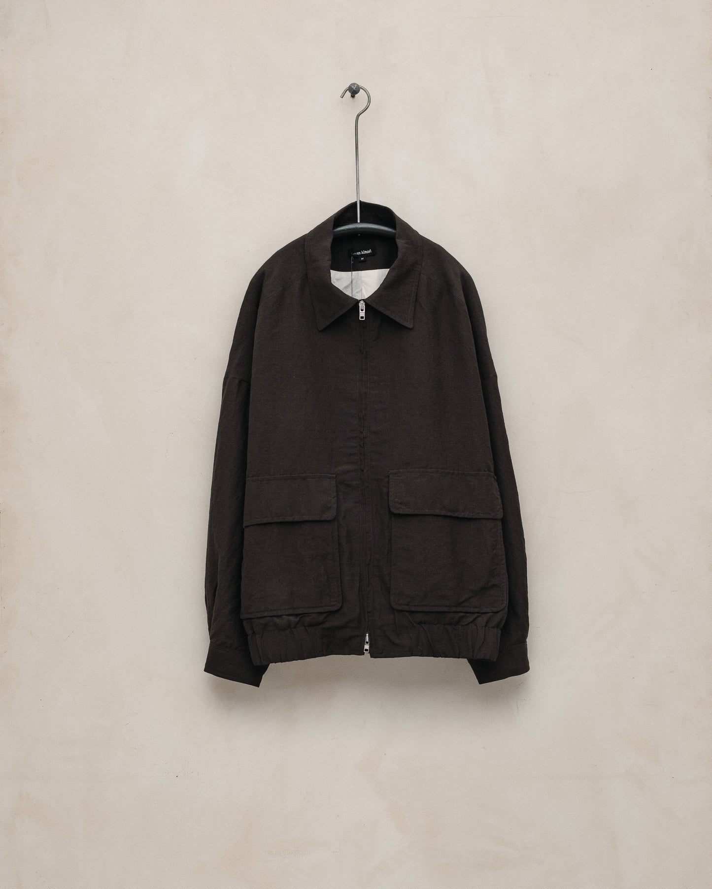 Zip Jacket Two - Worsted Wool/Linen Canvas, Dark Brown
