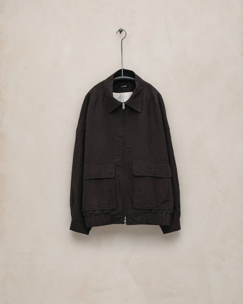 Zip Jacket Two - Worsted Wool/Linen Canvas, Dark Brown – evan kinori