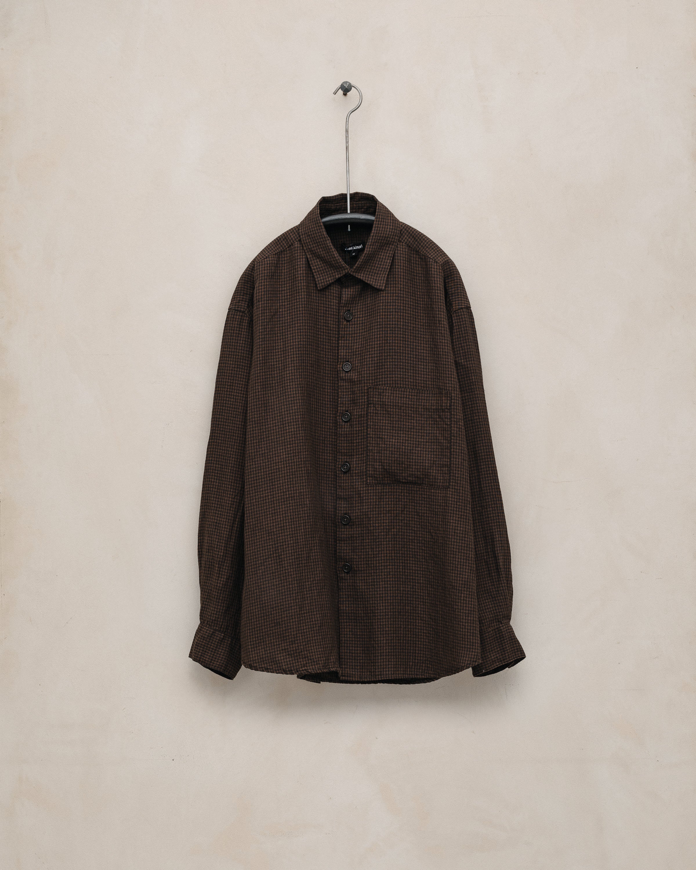 Two Pocket Shirt - Logwood Linen Check, Brown/Black (Logwood