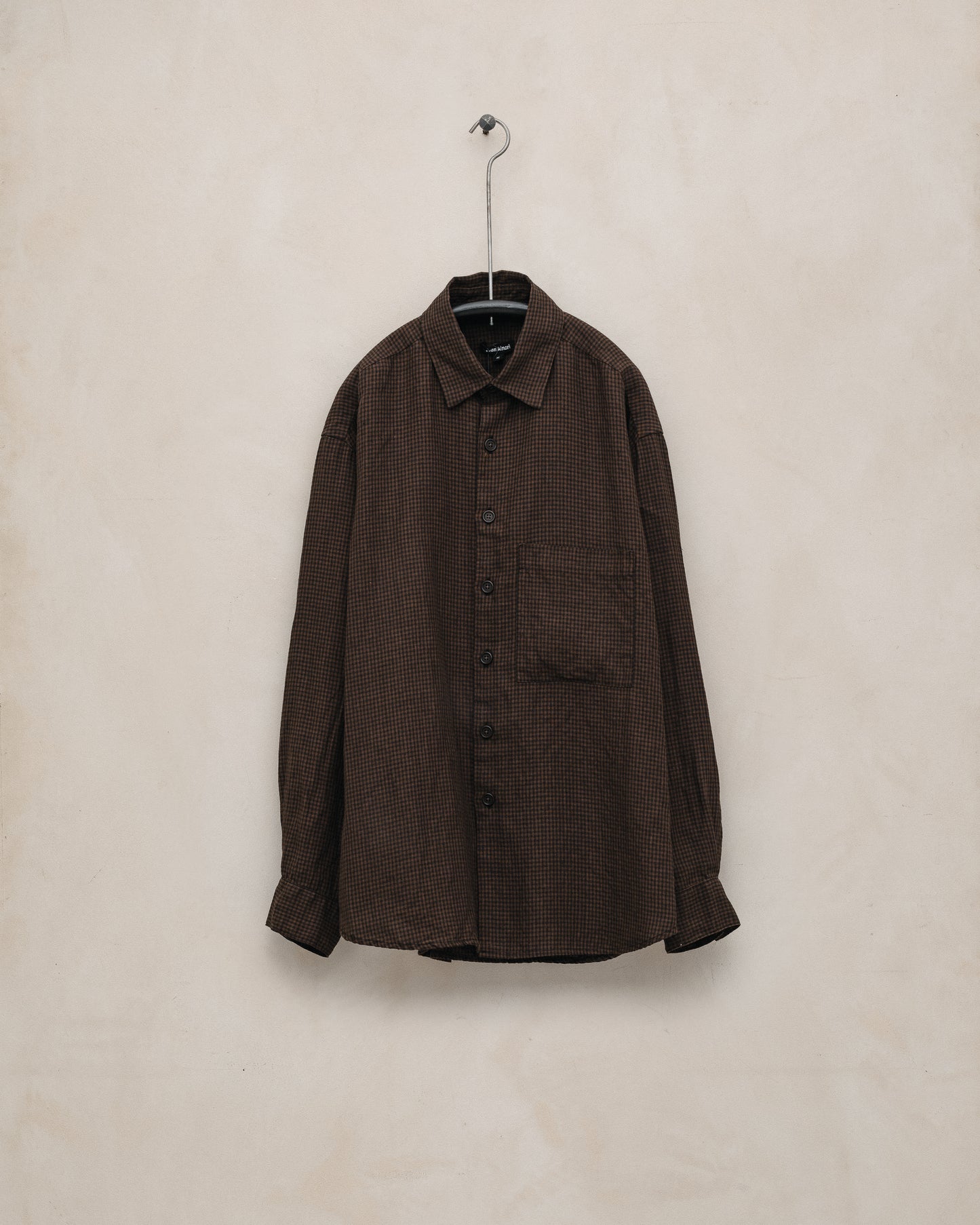Big Shirt Two - Logwood Linen Check, Brown/Black (Logwood Overdye)