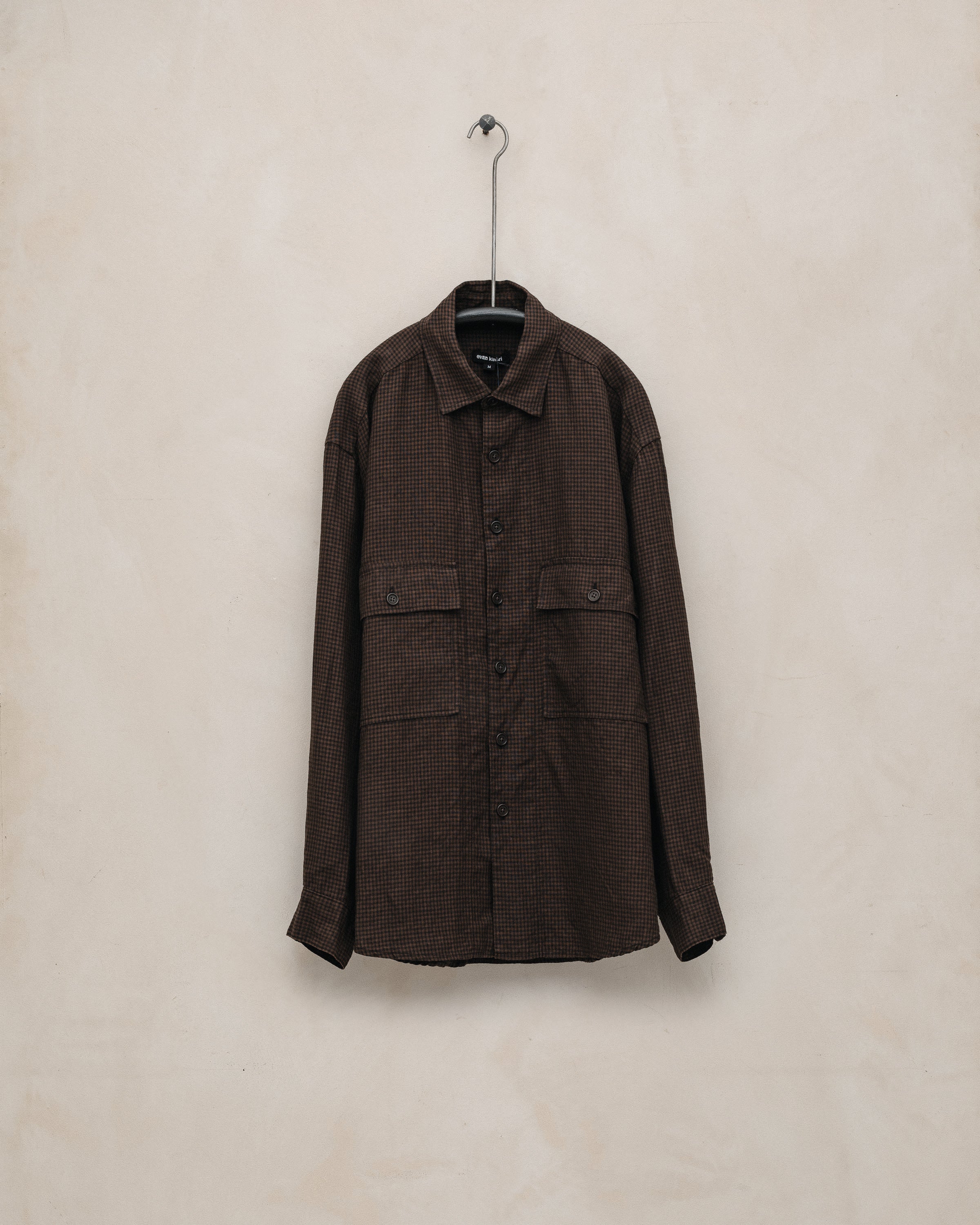 Two Pocket Shirt - Logwood Linen Check, Brown/Black (Logwood