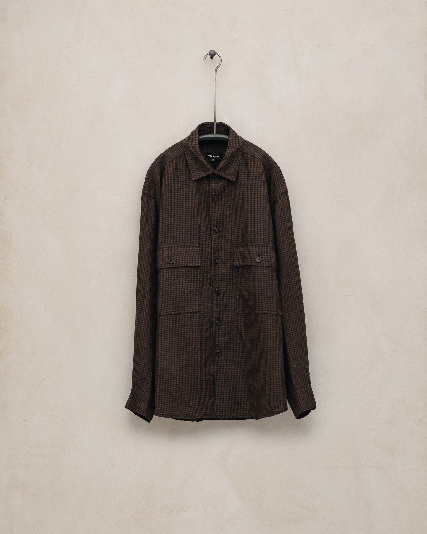 Big Shirt - Logwood Linen Check, Brown/Black (Logwood Overdye)