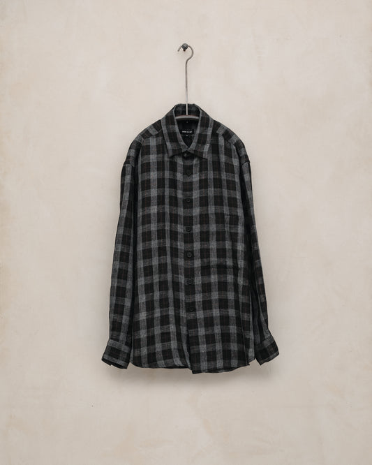 Big Shirt Two - Yarn Dyed Linen Check, Charcoal/Brown/Black