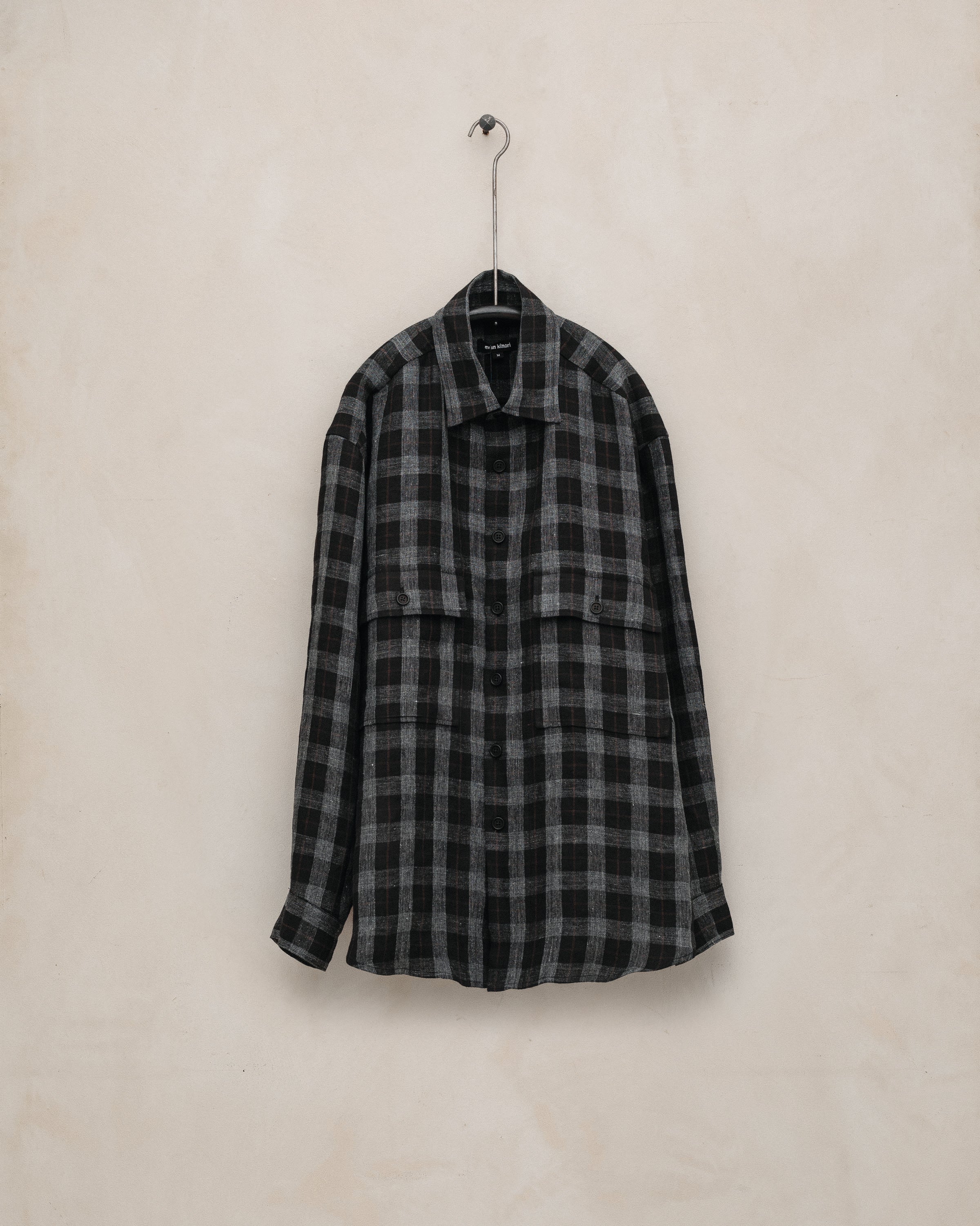 Big Shirt - Yarn Dyed Linen Check, Charcoal/Brown/Black – evan kinori