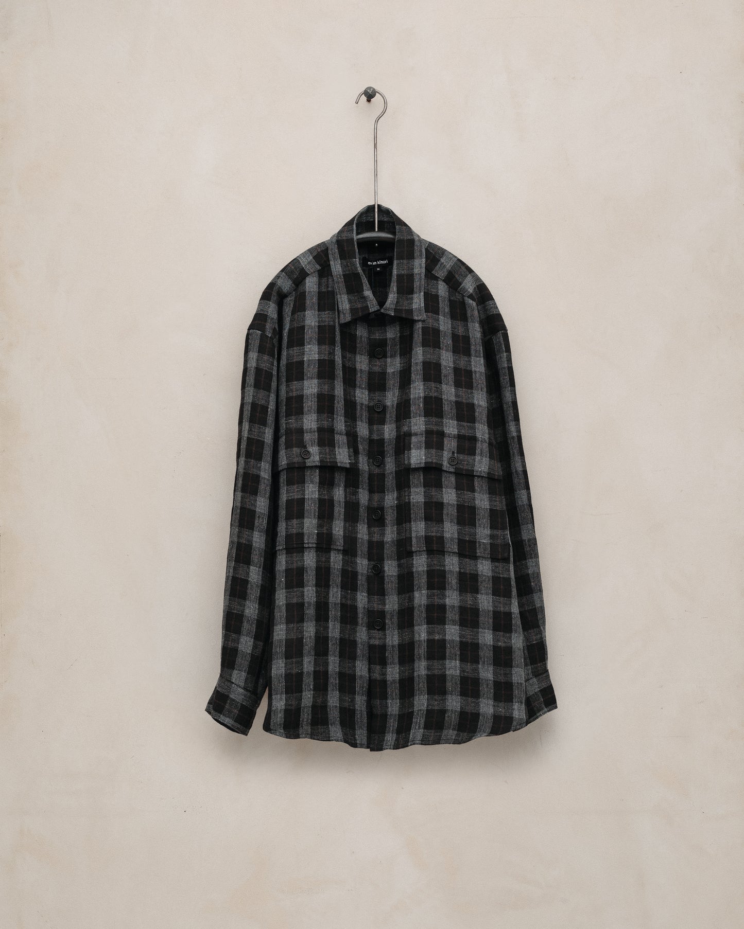 Big Shirt - Yarn Dyed Linen Check, Charcoal/Brown/Black