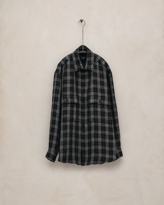 Big Shirt - Yarn Dyed Linen Check, Charcoal/Brown/Black