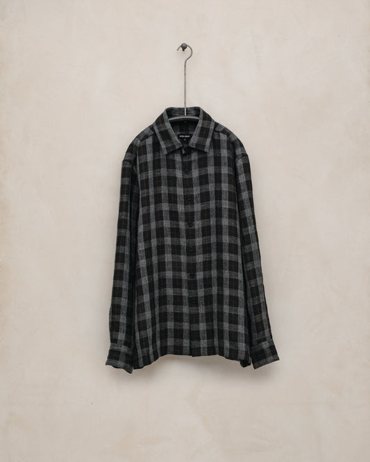 Flat Hem Shirt - Yarn Dyed Linen Check, Charcoal/Brown/Black