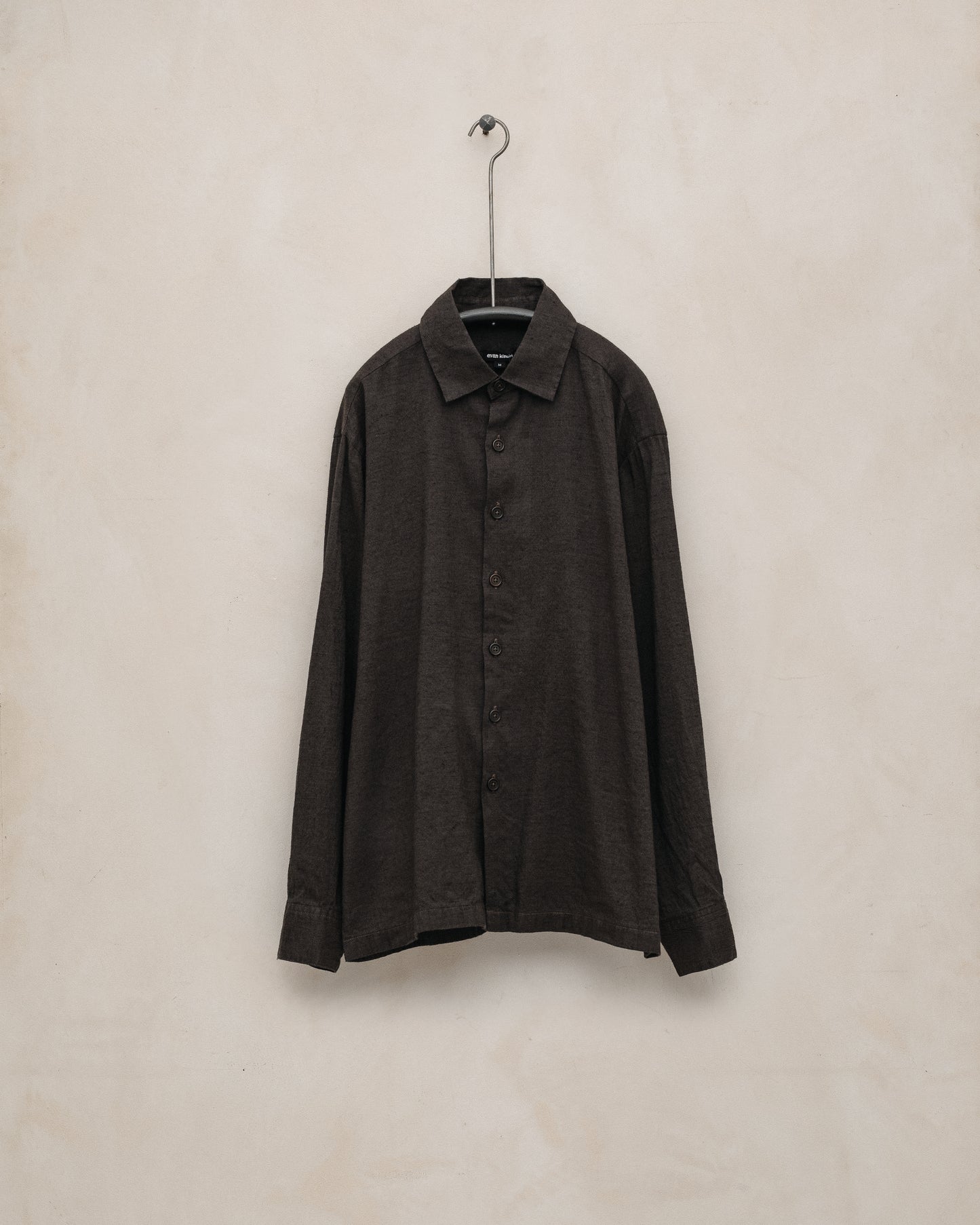 Flat Hem Shirt - Yarn Dyed Linen/Cotton Summercloth, Brown/Navy