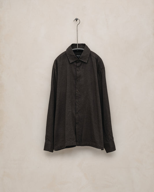 Flat Hem Shirt - Yarn Dyed Linen/Cotton Summercloth, Brown/Navy