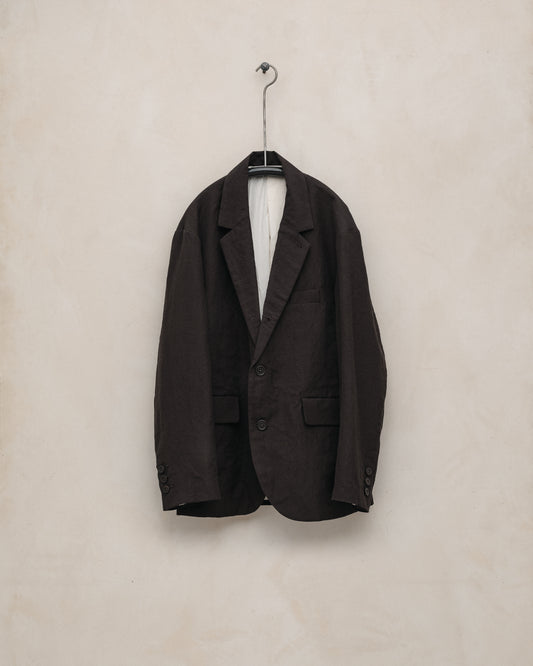 Three Button Jacket - Worsted Wool/Linen Canvas, Dark Brown