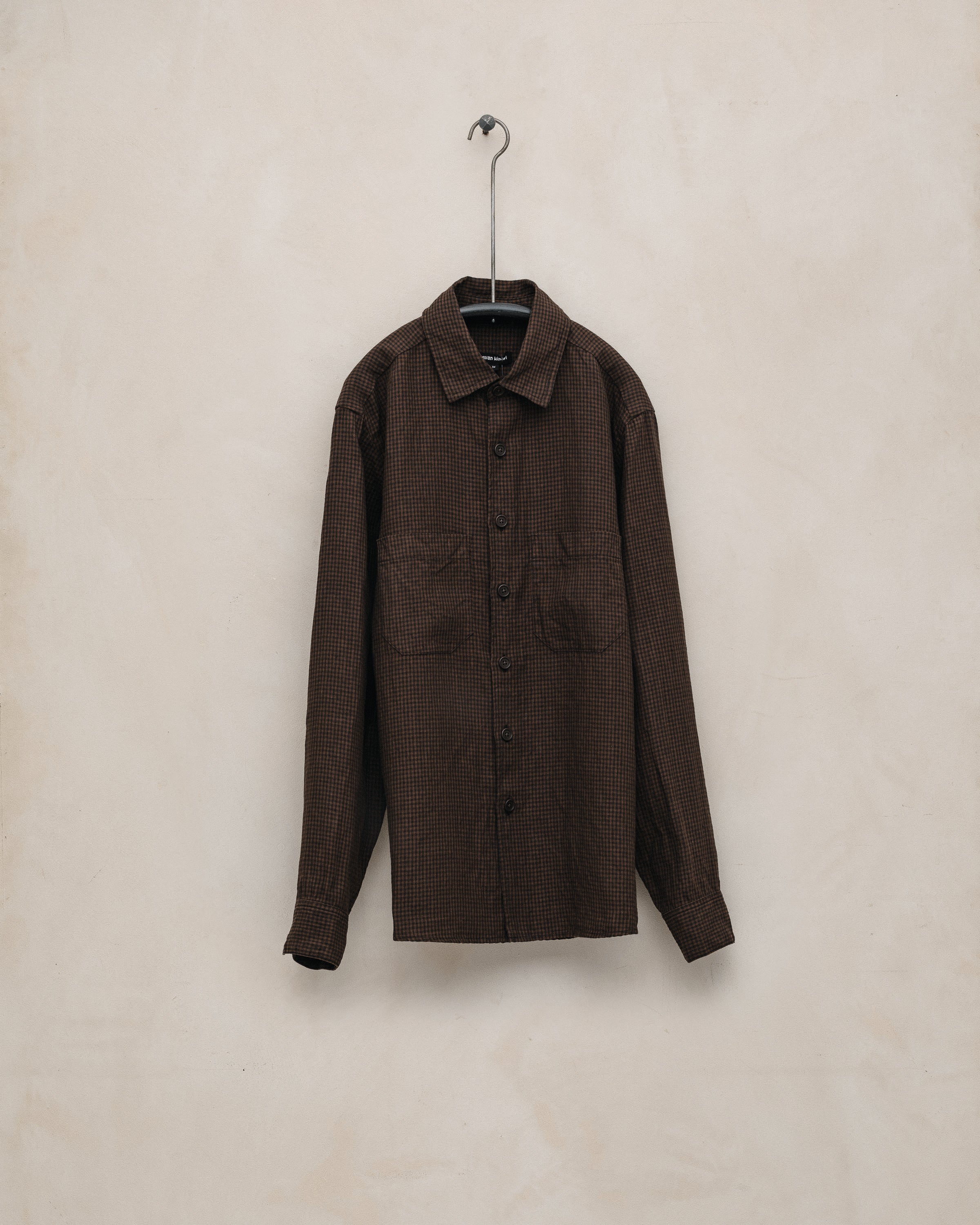 Two Pocket Shirt - Logwood Linen Check, Brown/Black (Logwood