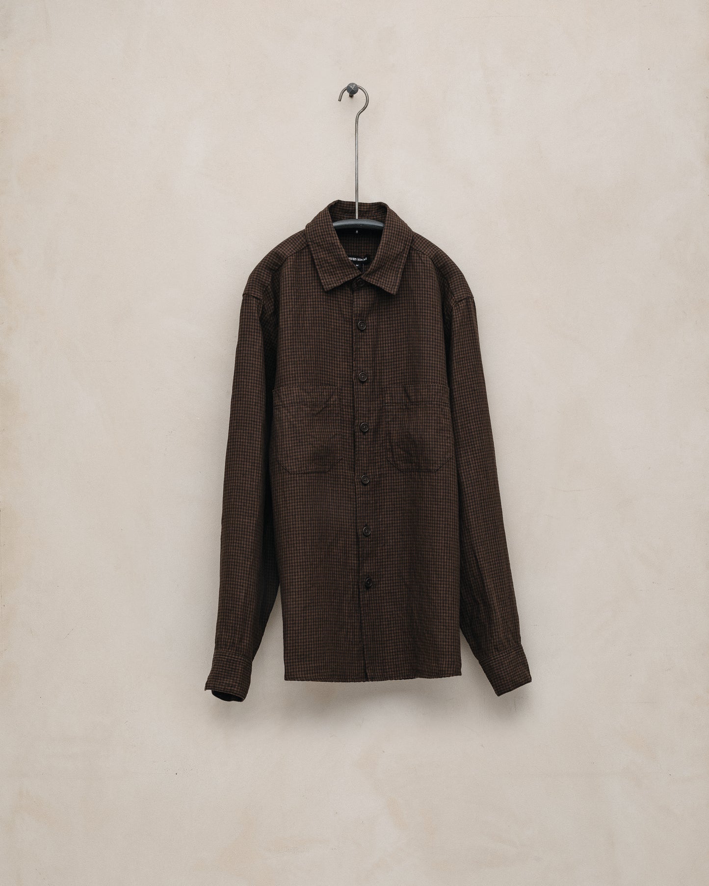 Two Pocket Shirt - Logwood Linen Check, Brown/Black (Logwood Overdye)