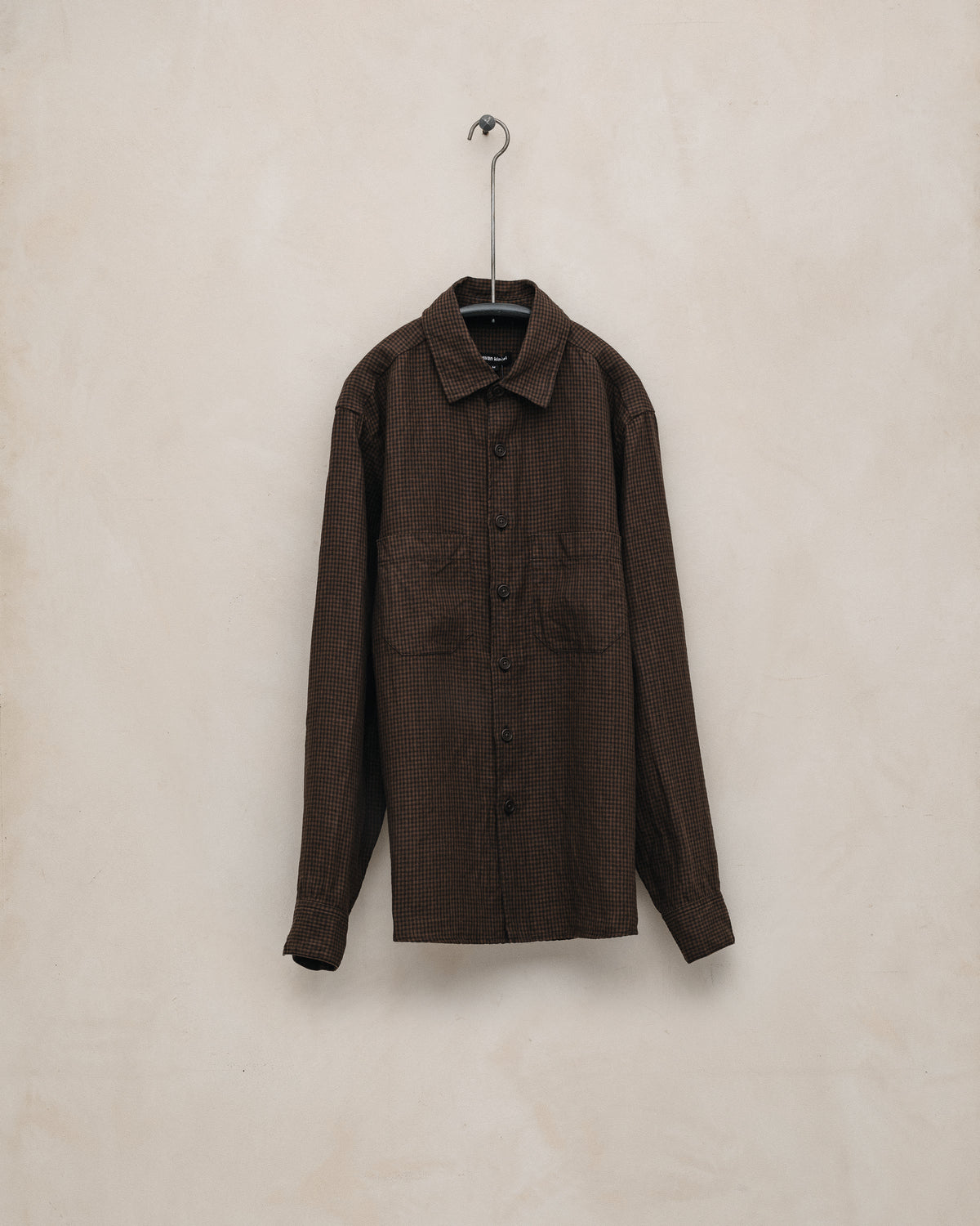 Two Pocket Shirt - Logwood Linen Check, Brown/Black (Logwood 