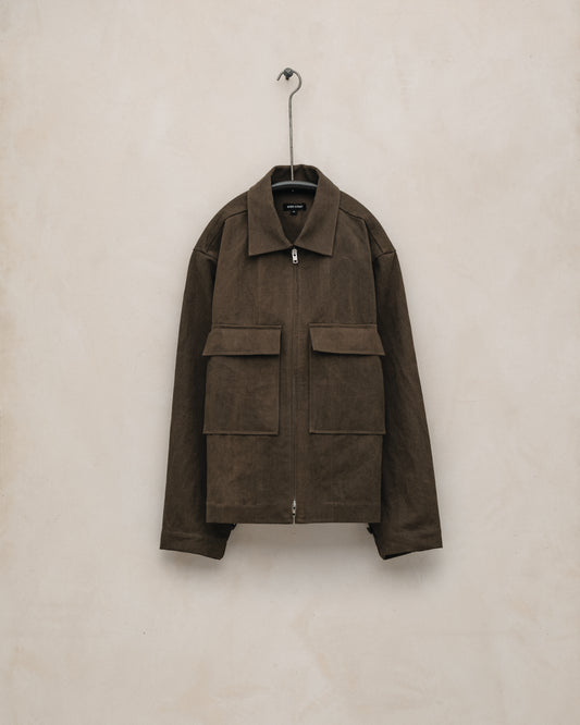 Zip Jacket - Sumi Ink Cotton/Washi Canvas, Dark Olive