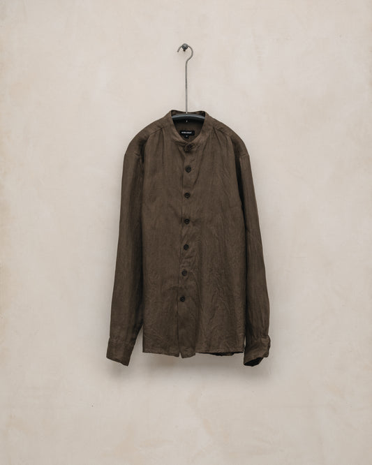 Band Collar Shirt - Sumi Ink Hemp Twill, Dark Olive