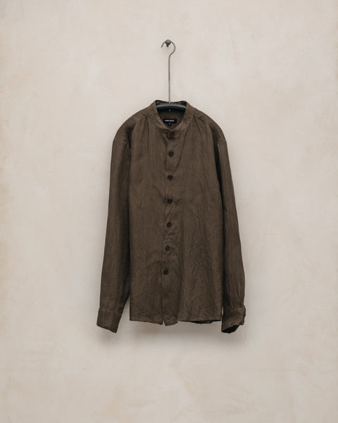 Band Collar Shirt - Sumi Ink Hemp Twill, Dark Olive – evan kinori