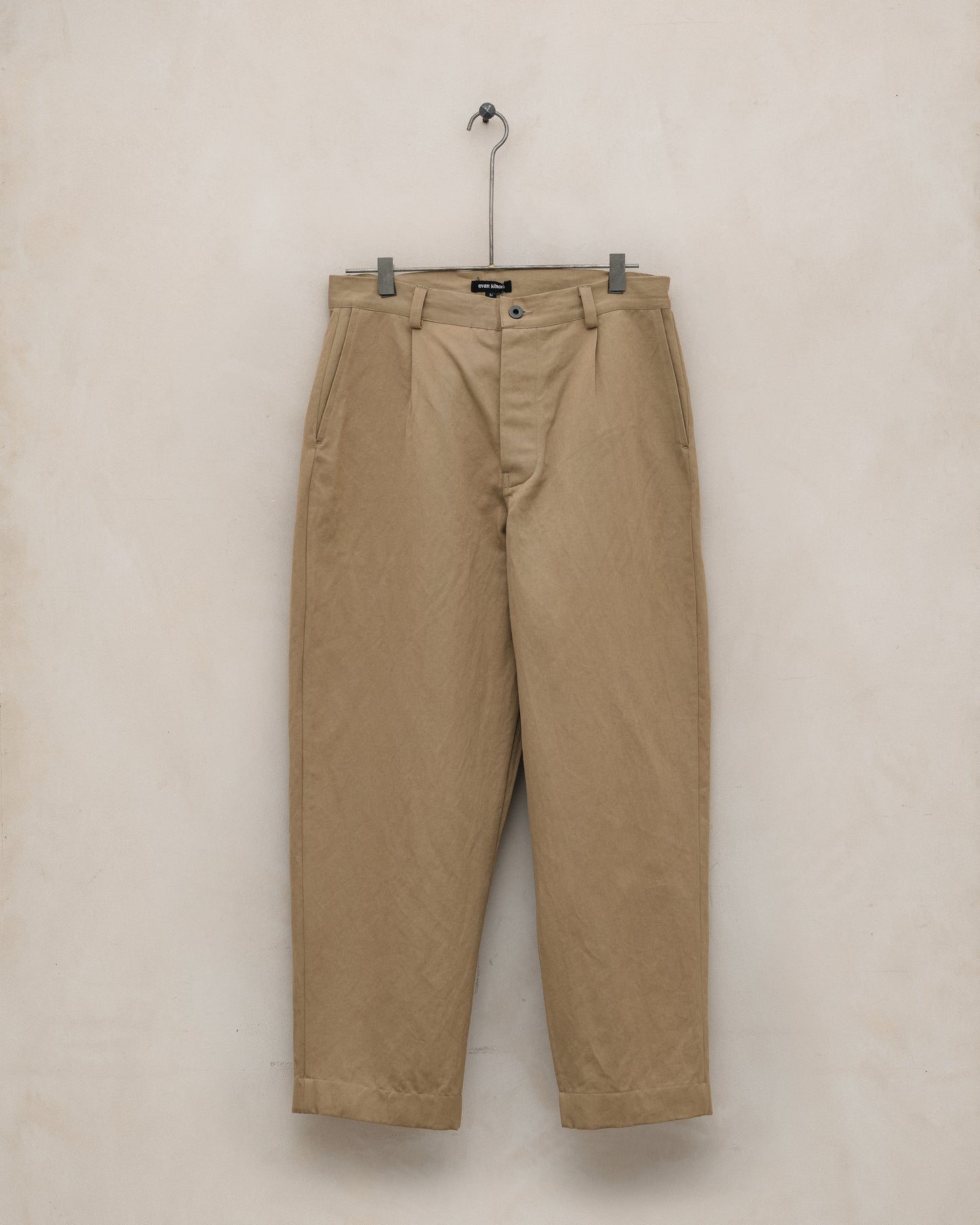 Single Pleat Pant - Gallnut Cotton/Washi Twill, Khaki (Natural Gallnut Dye)