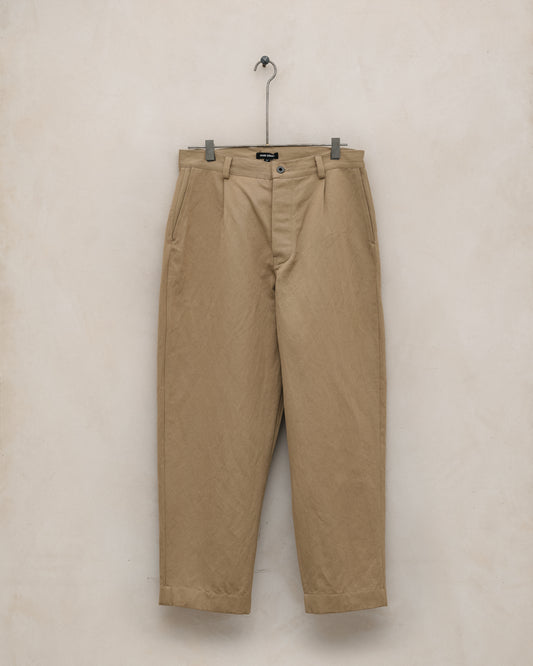 Single Pleat Pant - Gallnut Cotton/Washi Twill, Khaki (Natural Gallnut Dye)