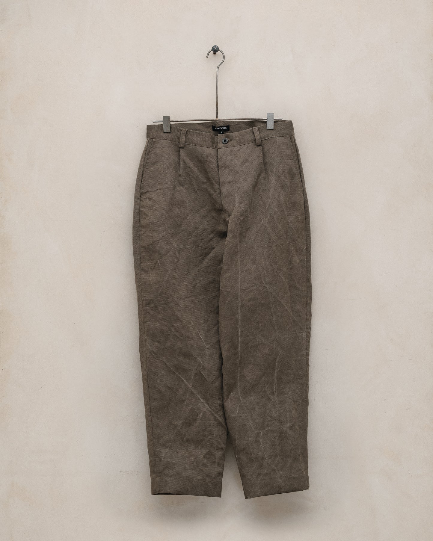 Single Pleat Pant - Natural Dye Cotton/Washi Herringbone, Iron (Persimmon/Iron Natural Dye)