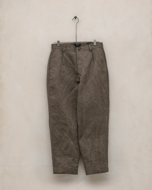 Single Pleat Pant - Natural Dye Cotton/Washi Herringbone, Iron (Persimmon/Iron Natural Dye)