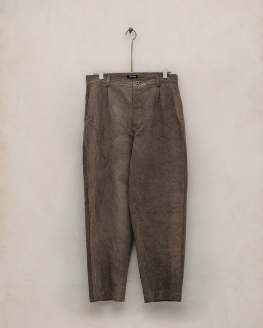 Single Pleat Pant - Natural Dye Cotton/Washi Twill, Brown (Persimmon/Iron Dye)