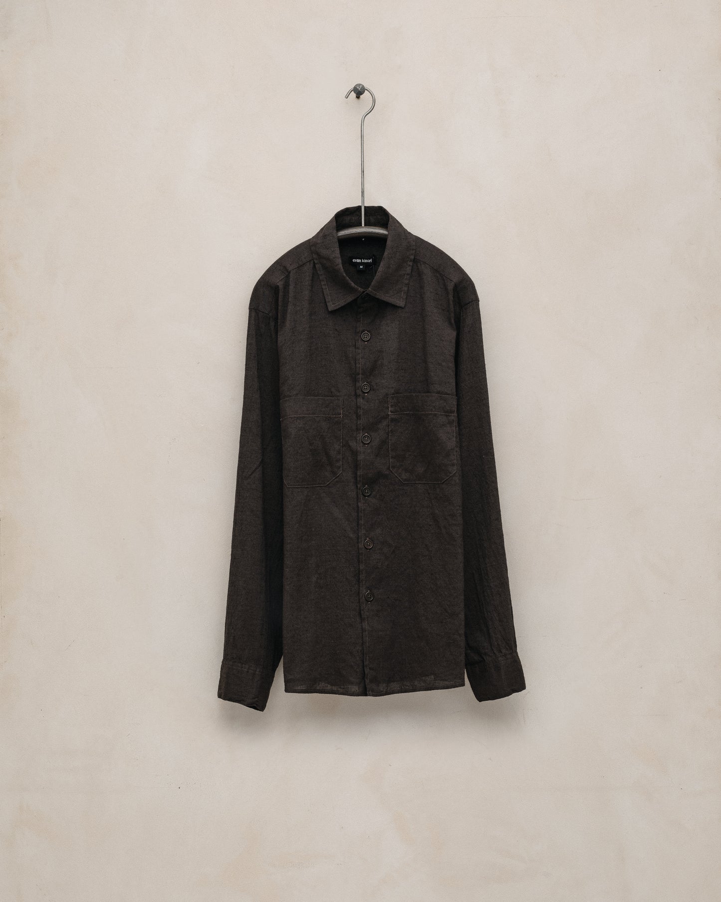 Two Pocket Shirt - Yarn Dyed Linen/Cotton Summercloth, Brown/Navy