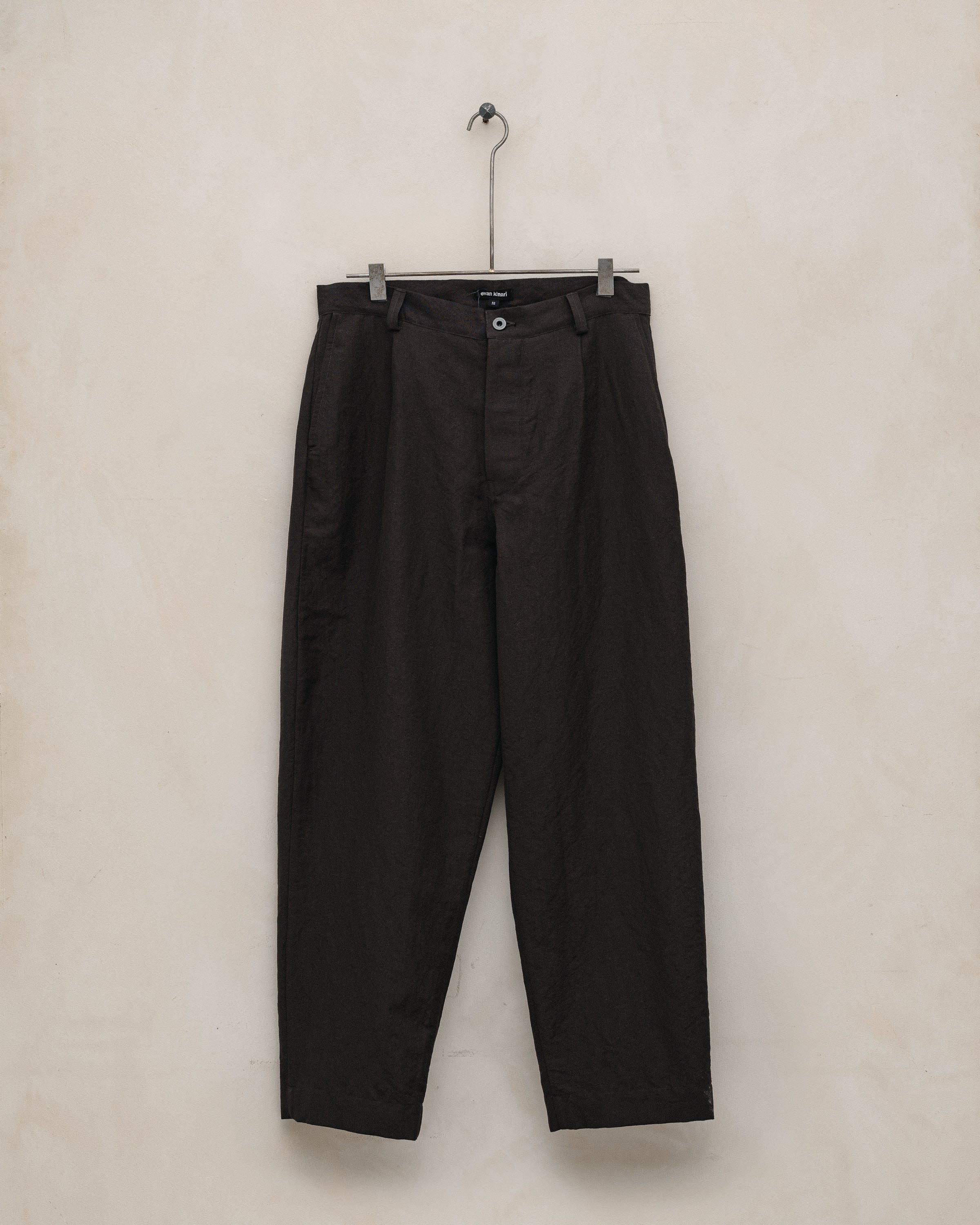 Single Pleat Pant - Worsted Wool/Linen Canvas, Dark Brown – evan