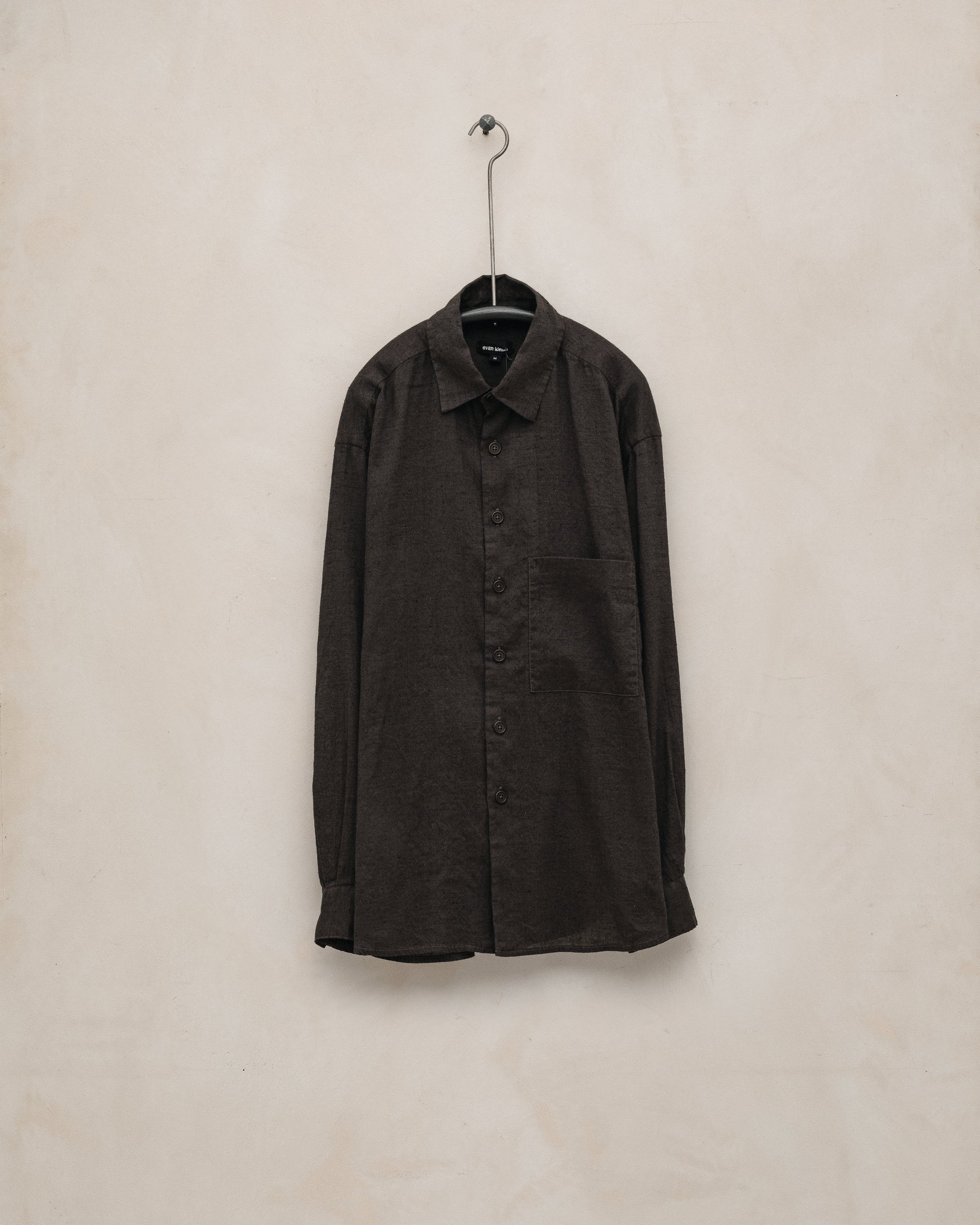 Two Pocket Shirt - Yarn Dyed Linen/Cotton Summercloth, Brown/Navy