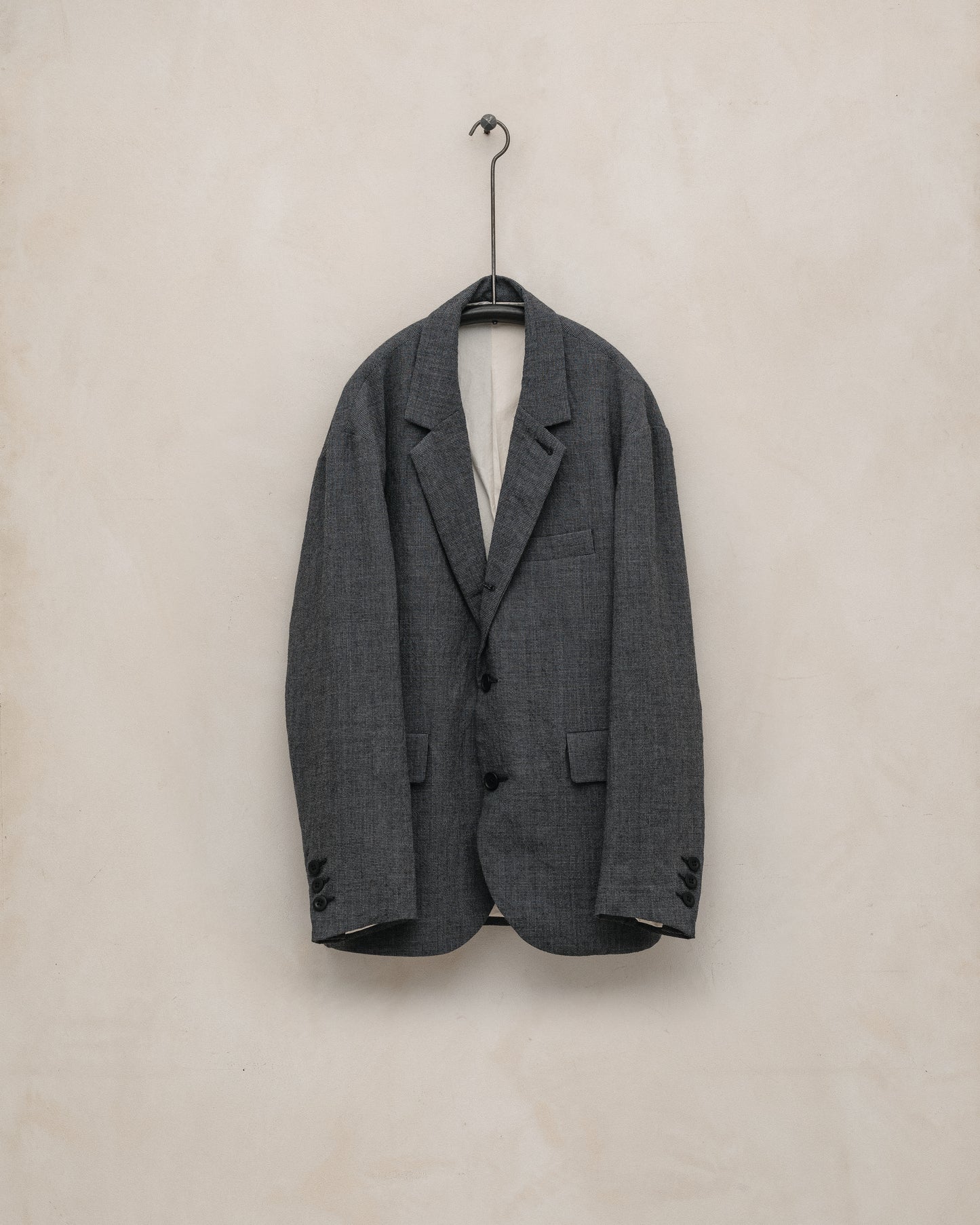 Three Button Jacket - Worsted Wool Puppytooth, Charcoal/Black