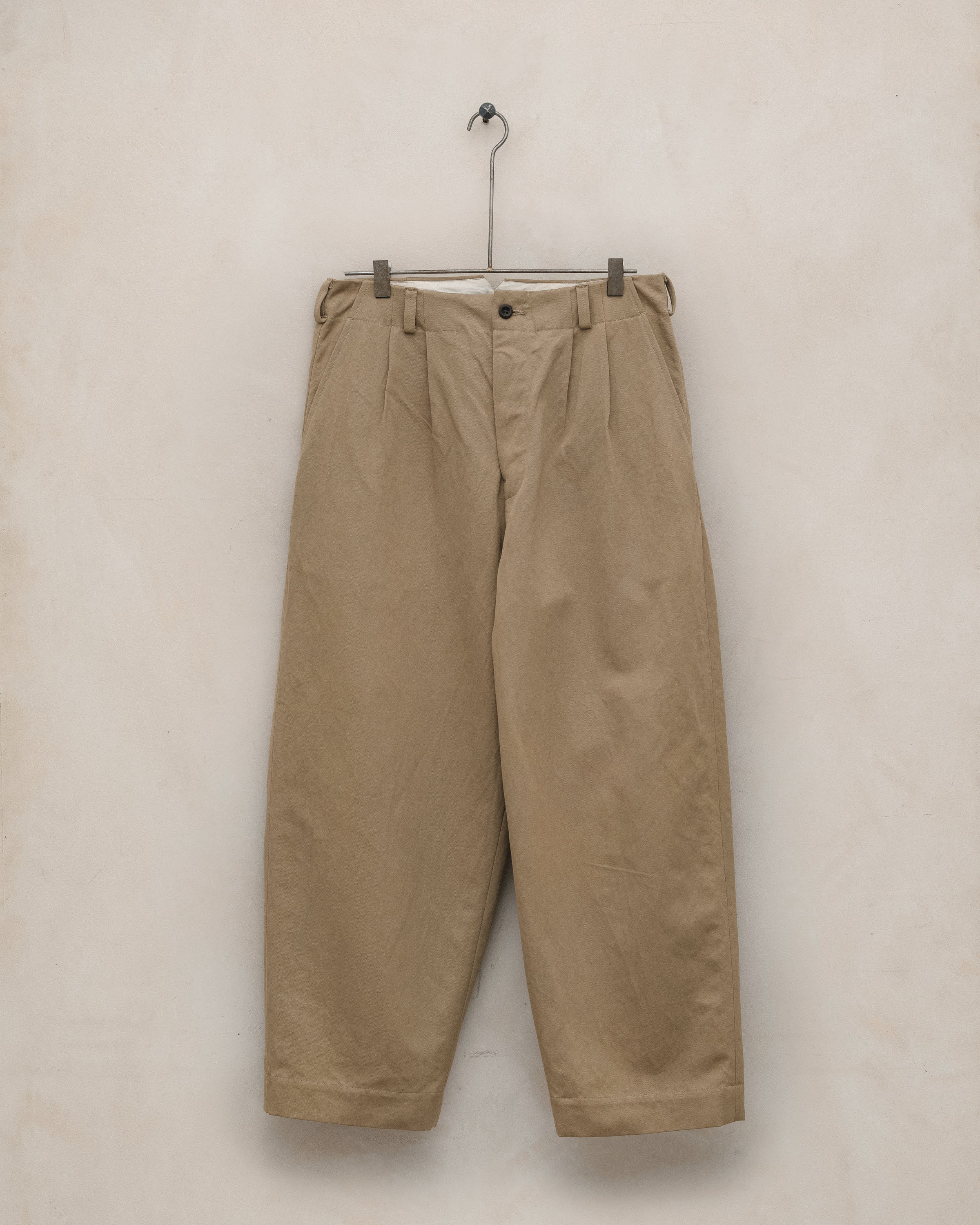 Two Pleat Pant - Gallnut Cotton/Washi Twill, Khaki (Natural