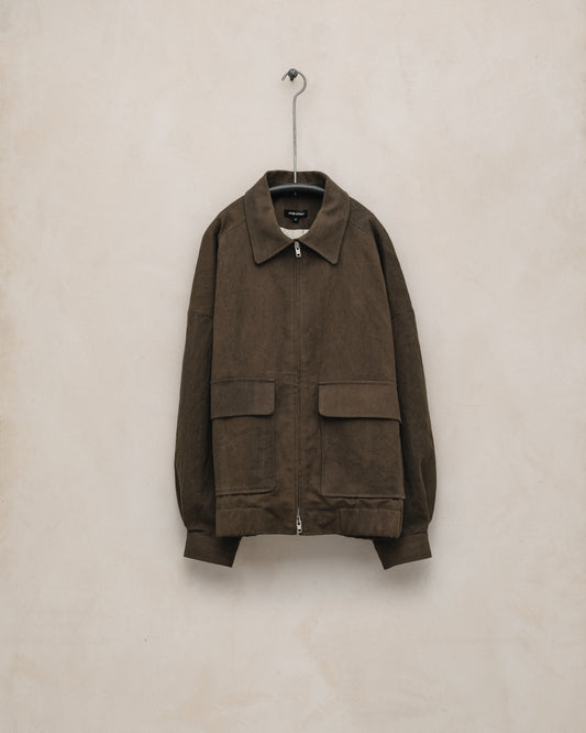 Zip Jacket Two - Sumi Ink Cotton/Washi Canvas, Dark Olive