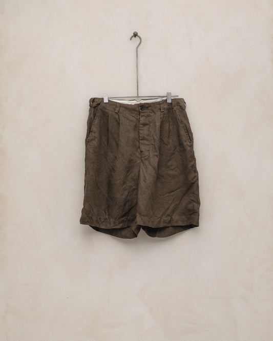 Two Pleat Short - Sumi Ink Hemp Twill, Dark Olive